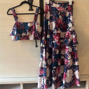 Floral Blue and Pink Skirt Set